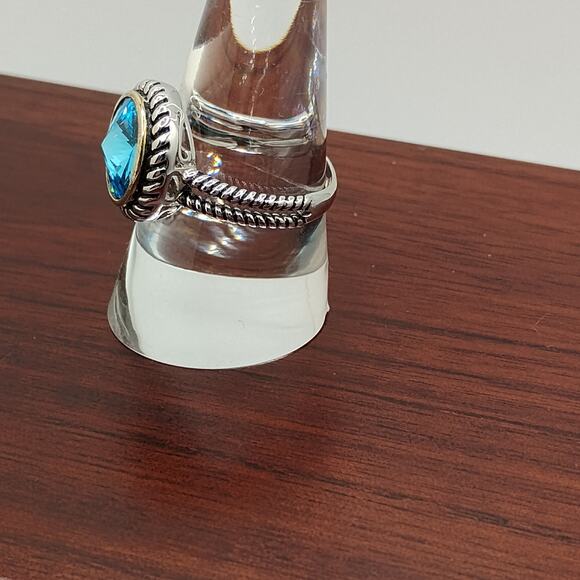 Reverse cut Blue CZ and Sterling Silver Ring Size 9 signed FD 925 - Picture 4 of 7